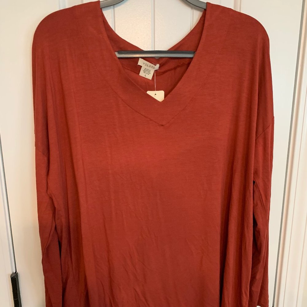 NEW WITH TAGS & NEVER WORN Burnt Orange V-Neck Long Sleeve Shirt